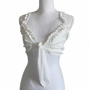 Chic White Ruffled Tie-Front Crop Top